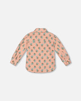 Printed Polar Fleece Shirt Peach With Blue Flowers | Deux par Deux | Jenni Kidz