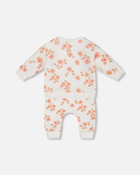 Printed Quilted Top And Pant Set White And Pink Flowers | Deux par Deux | Jenni Kidz