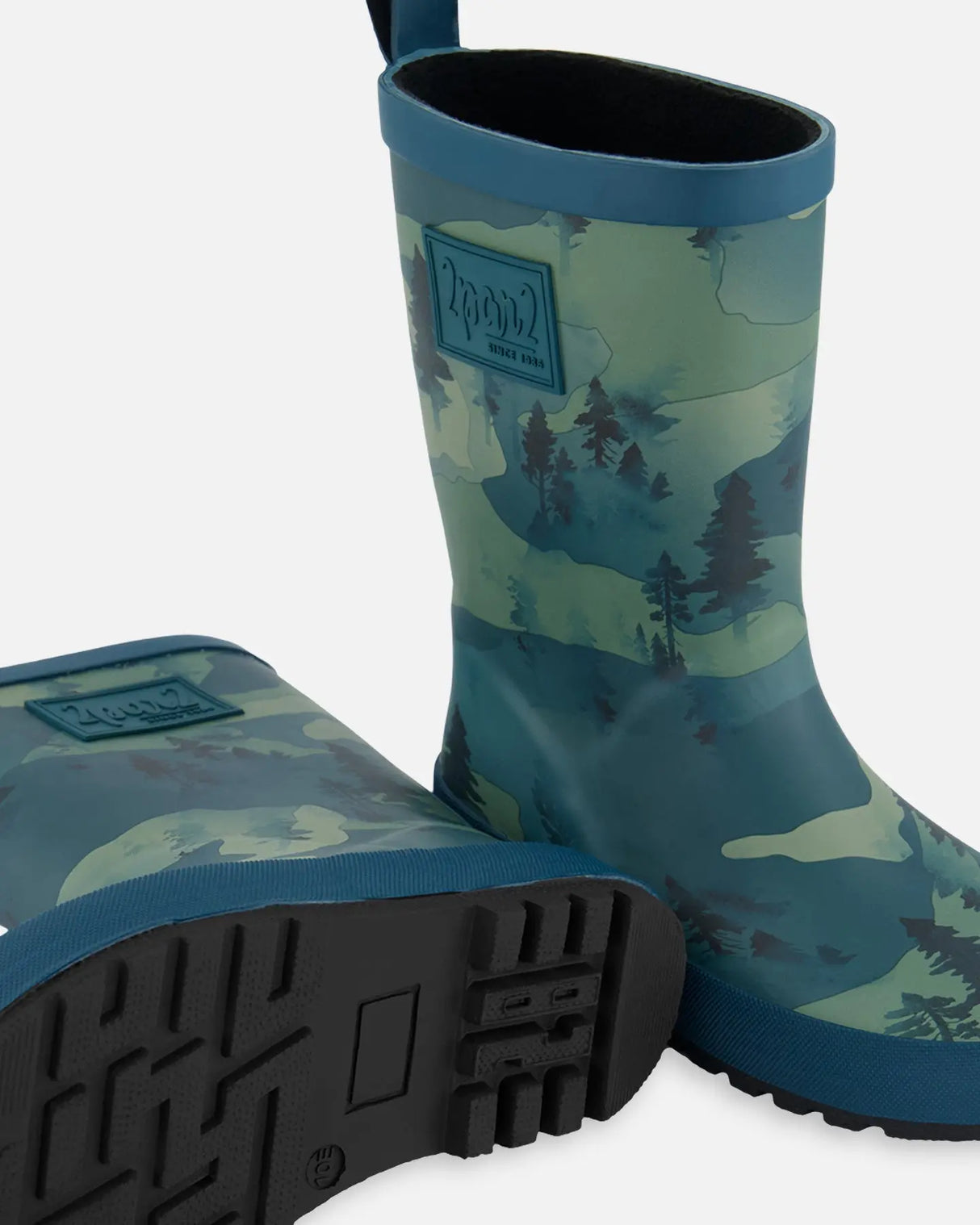 Printed Rain Boots Forest Green With Black Pines | Deux par Deux | Jenni Kidz