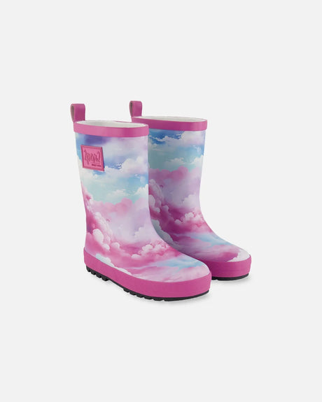 Printed Rain Boots Multicolored And Vibrant Pink Background | Deux par Deux | Jenni Kidz
