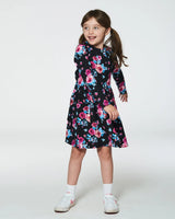 Printed Roses Dress With Pockets Black | Deux par Deux | Jenni Kidz