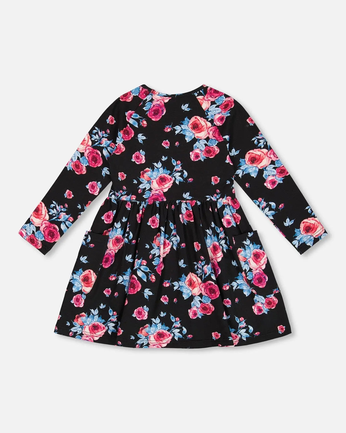 Printed Roses Dress With Pockets Black | Deux par Deux | Jenni Kidz