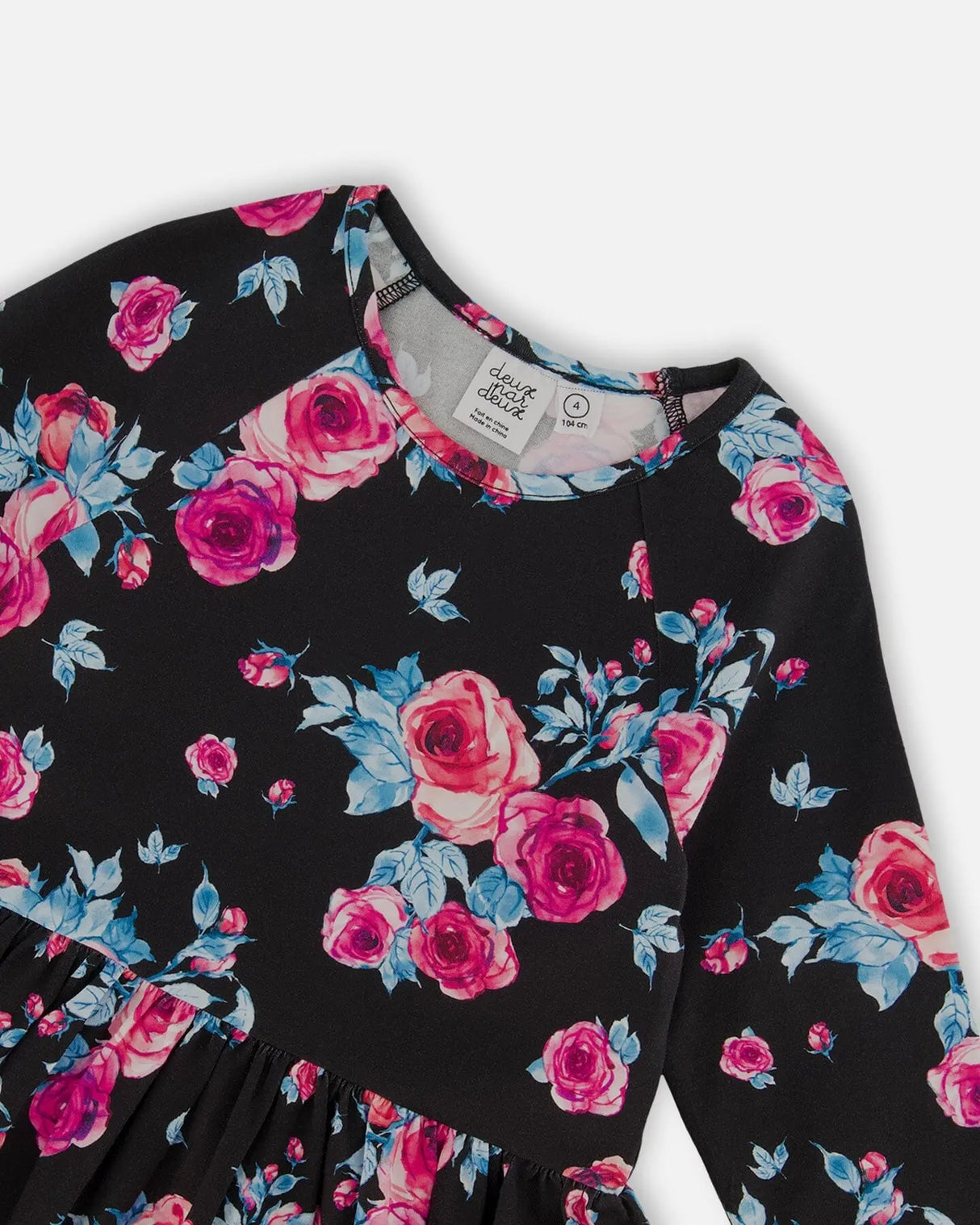 Printed Roses Dress With Pockets Black | Deux par Deux | Jenni Kidz