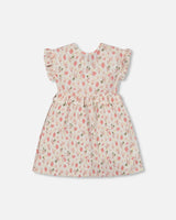 Printed Seersucker Dress With Frill Pink Flowers On Cream Background | Deux par Deux | Jenni Kidz
