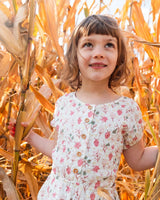 Printed Seersucker Jumpsuit With Cut Outs Pink Flowers On Cream Background | Deux par Deux | Jenni Kidz