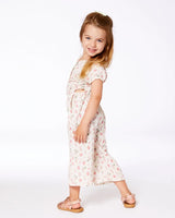 Printed Seersucker Jumpsuit With Cut Outs Pink Flowers On Cream Background | Deux par Deux | Jenni Kidz