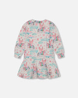 Printed Shiny French Terry Dress Gray Mix Printed Unicorn | Deux par Deux | Jenni Kidz