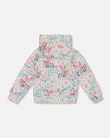 Printed Shiny French Terry Hoodie Gray Mix Printed Unicorn | Deux par Deux | Jenni Kidz