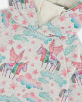 Printed Shiny French Terry Hoodie Gray Mix Printed Unicorn | Deux par Deux | Jenni Kidz