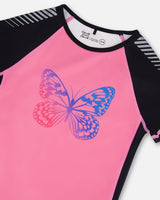 Printed Short Sleeve Athletic Top Pink With Butterflies | Deux par Deux | Jenni Kidz
