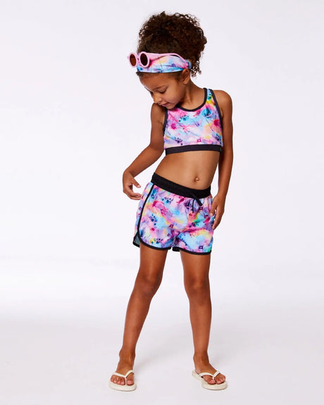 Printed Swim Shorts Butterflies On Multicolored And Black Background | Deux par Deux | Jenni Kidz