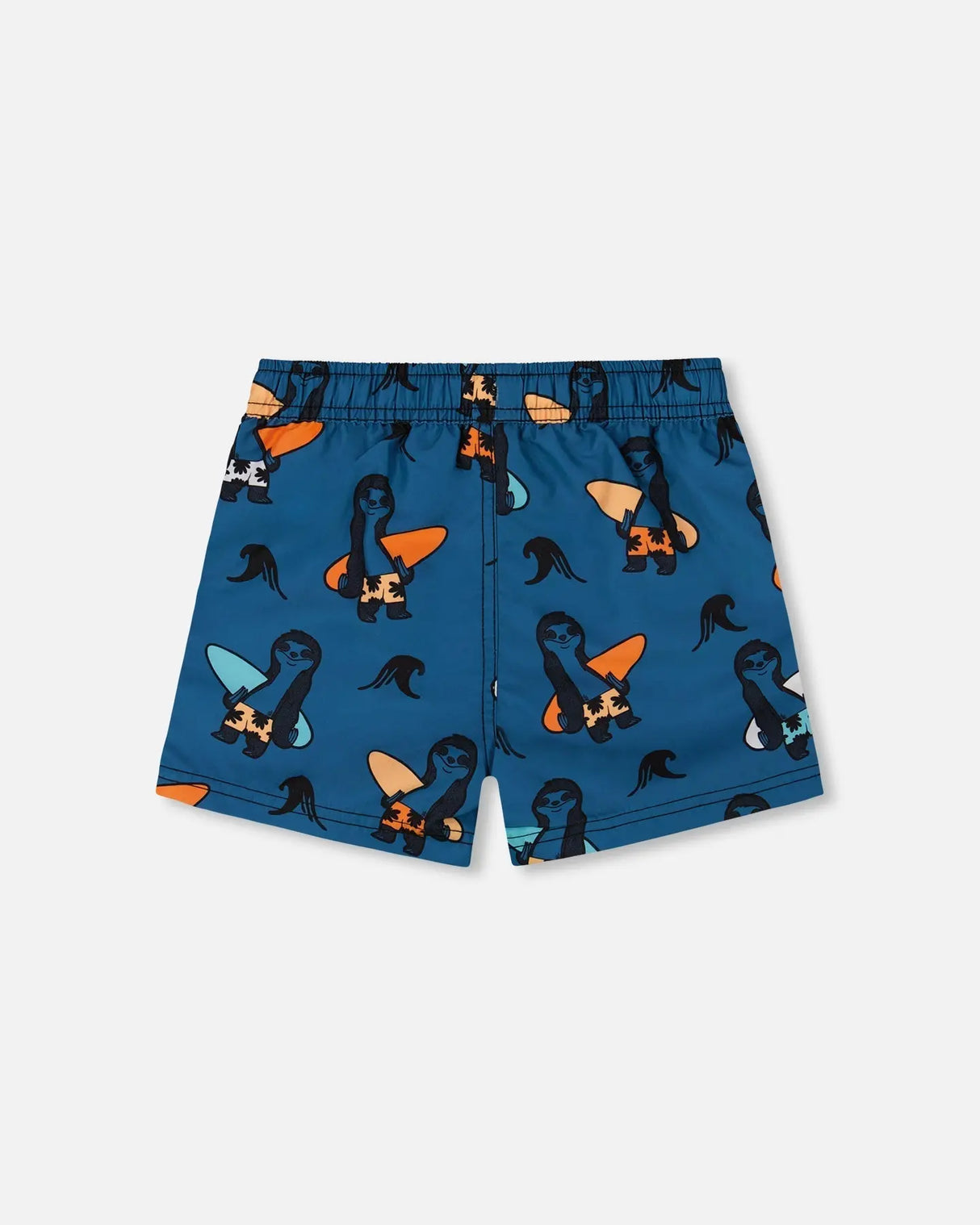 Printed Swim Trunks Orange Sloths On Navy Blue | Deux par Deux | Jenni Kidz