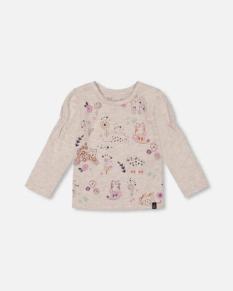 Printed T-Shirt Beige Mix Printed Cats | Deux par Deux | Jenni Kidz