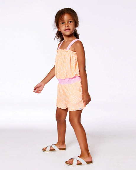 Printed Terry Cloth Romper Vibrant Orange And White | Deux par Deux | Jenni Kidz