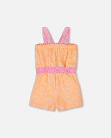 Printed Terry Cloth Romper Vibrant Orange And White | Deux par Deux | Jenni Kidz