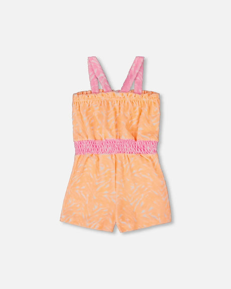 Printed Terry Cloth Romper Vibrant Orange And White | Deux par Deux | Jenni Kidz
