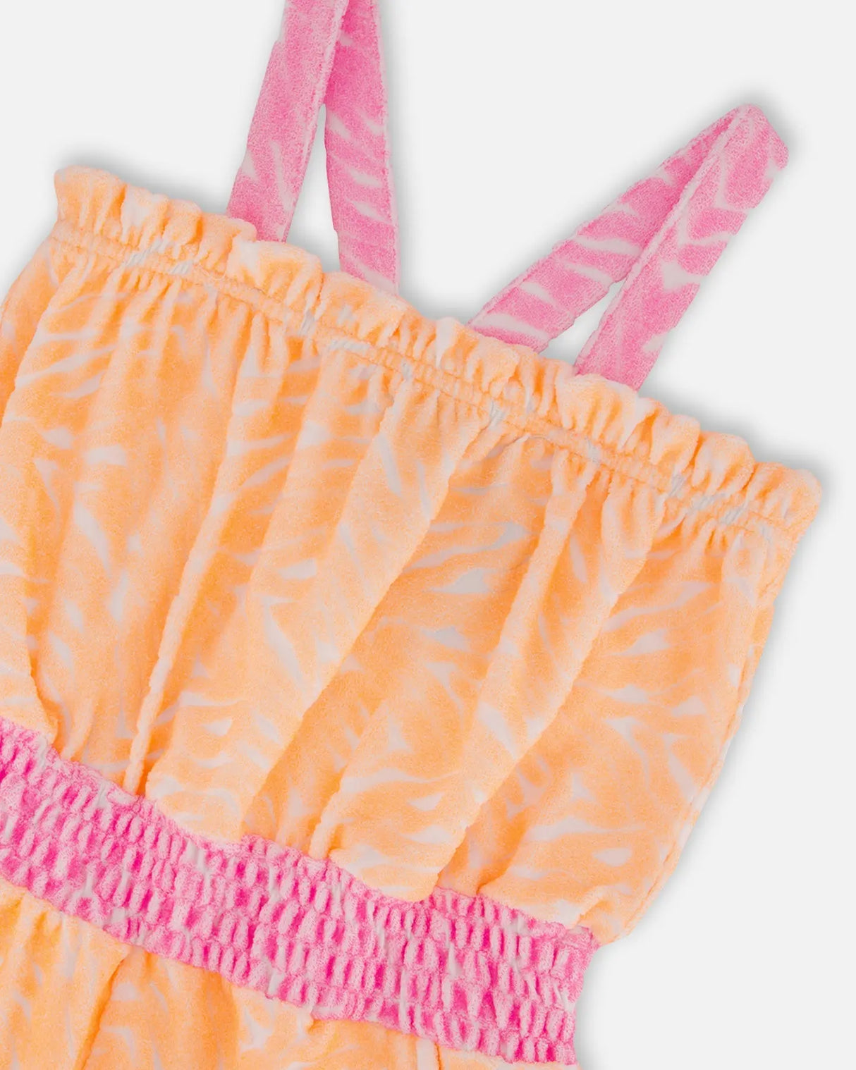 Printed Terry Cloth Romper Vibrant Orange And White | Deux par Deux | Jenni Kidz