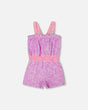 Printed Terry Cloth Romper Vibrant Pink And White | Deux par Deux | Jenni Kidz