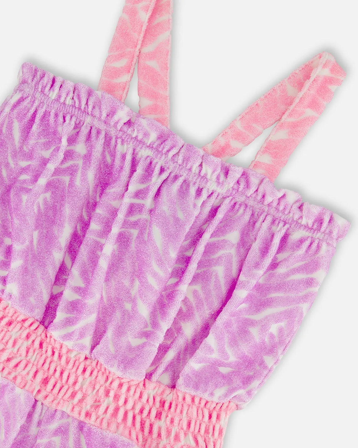 Printed Terry Cloth Romper Vibrant Pink And White | Deux par Deux | Jenni Kidz