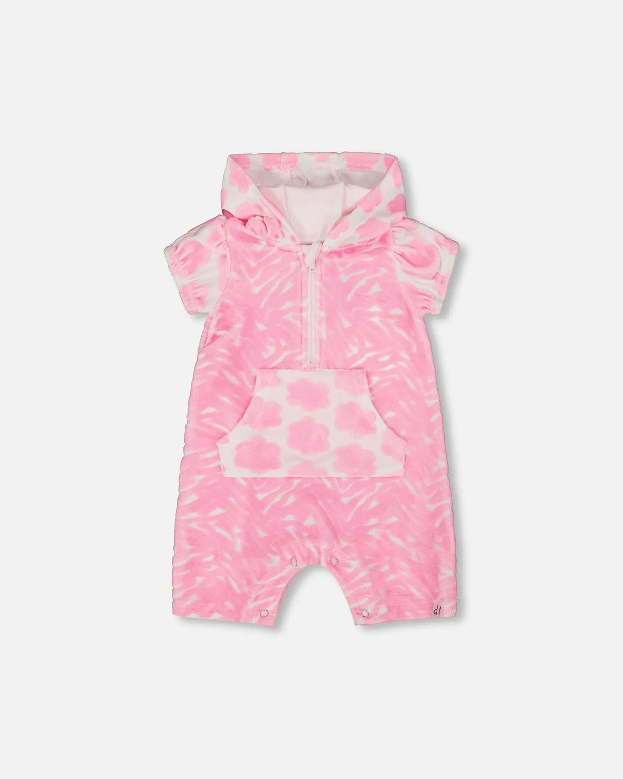 Printed Terry Romper With Hood Vibrant Pink And White | Deux par Deux | Jenni Kidz
