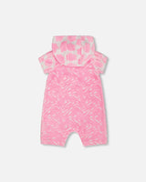 Printed Terry Romper With Hood Vibrant Pink And White | Deux par Deux | Jenni Kidz