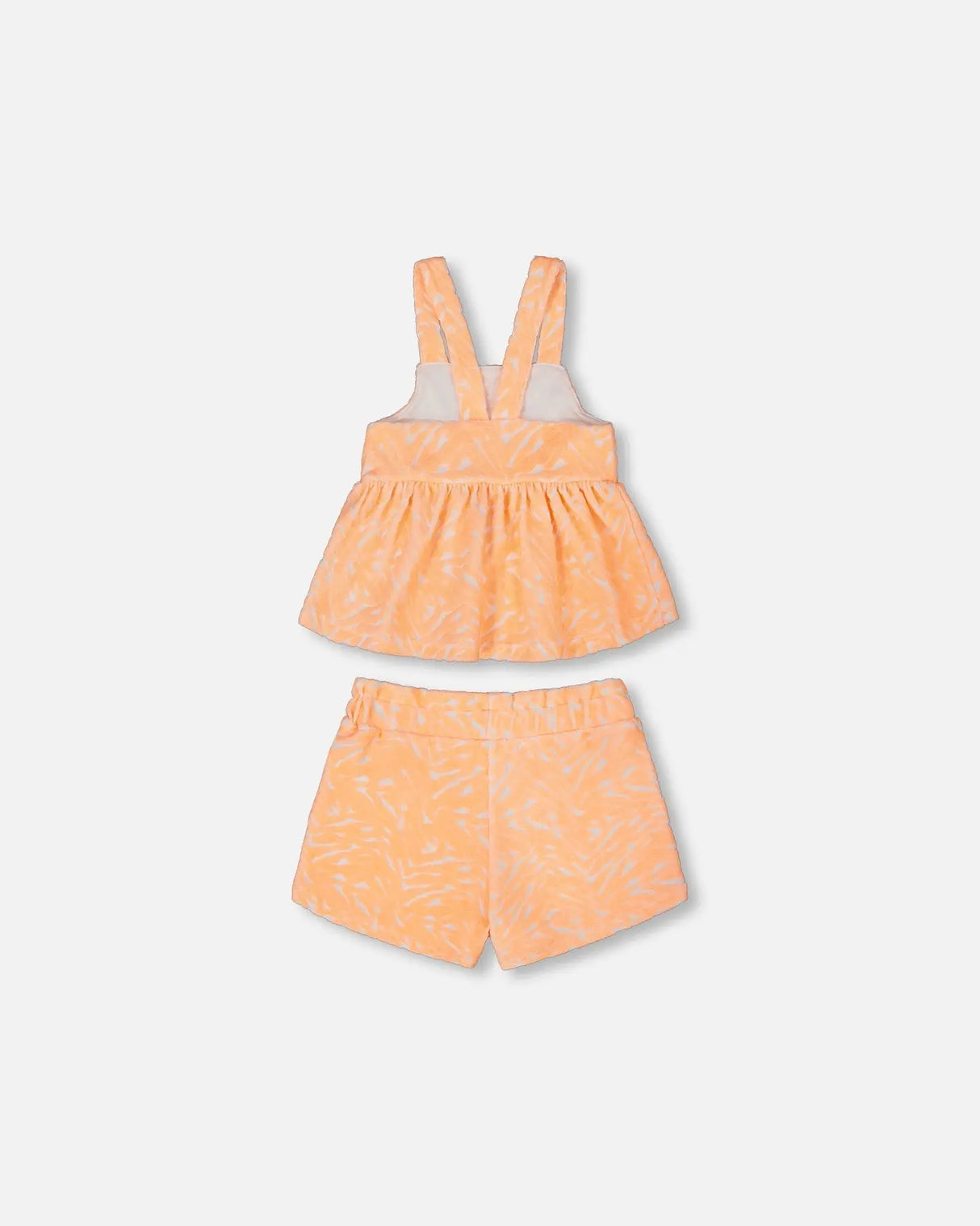 Printed Terry Tank Top And Shorts Set Vibrant Orange And White | Deux par Deux | Jenni Kidz