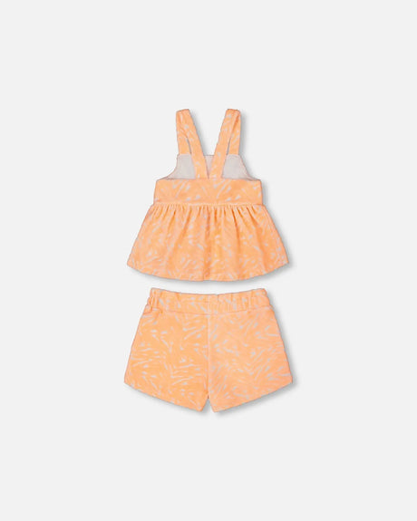 Printed Terry Tank Top And Shorts Set Vibrant Orange And White | Deux par Deux | Jenni Kidz
