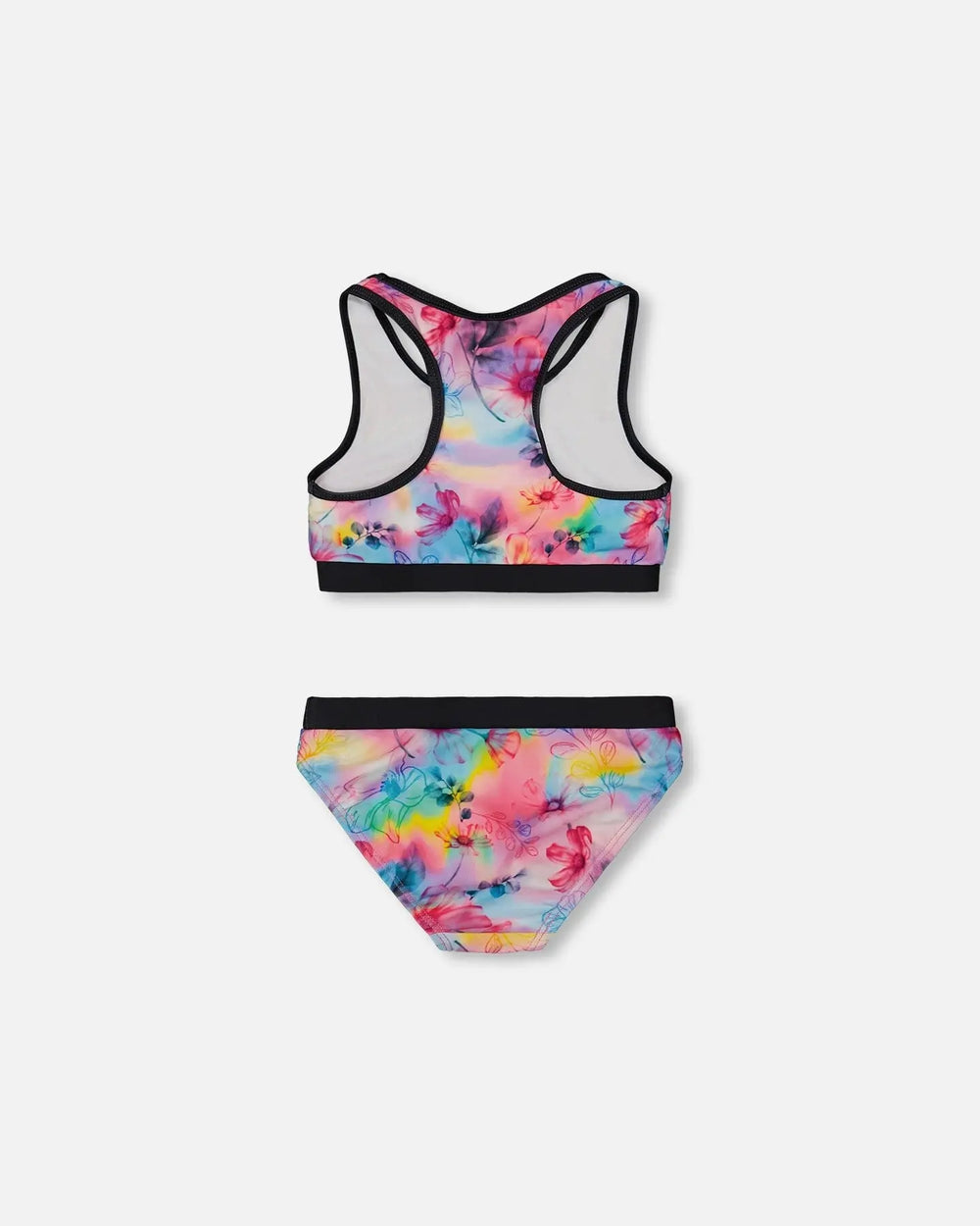 Printed Two-Piece Racerback Swimsuit Butterflies On Multicolored And Black Background | Deux par Deux | Jenni Kidz