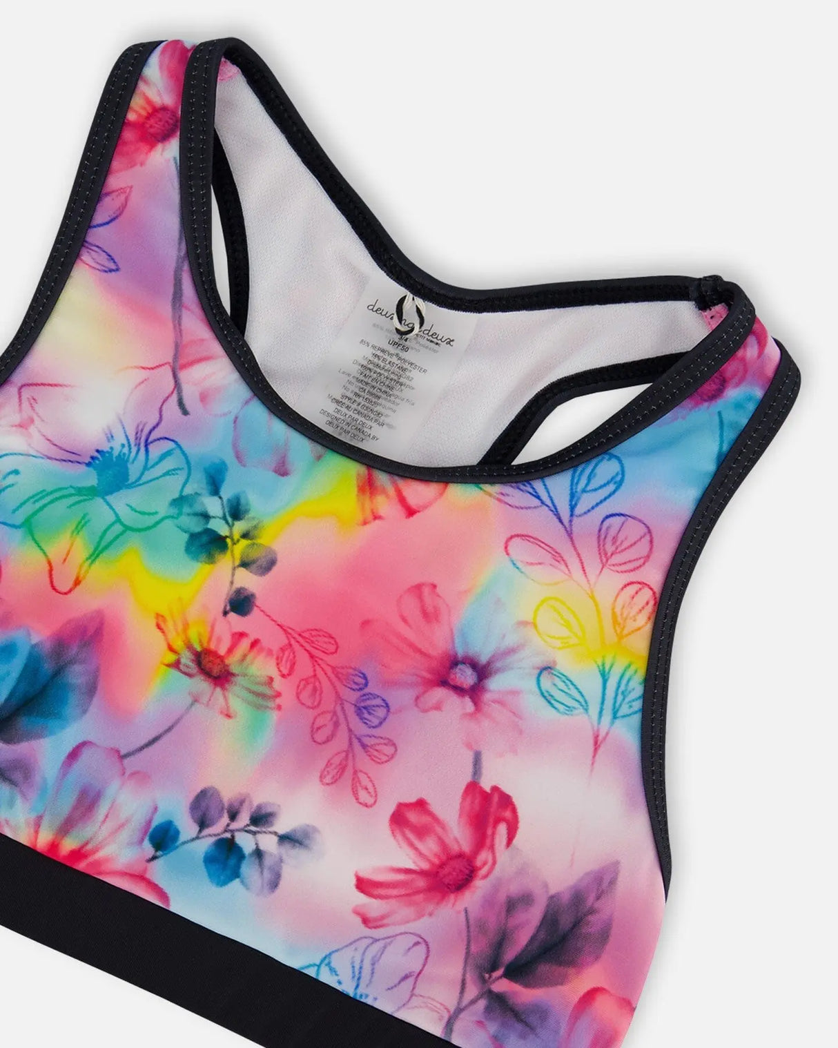 Printed Two-Piece Racerback Swimsuit Butterflies On Multicolored And Black Background | Deux par Deux | Jenni Kidz