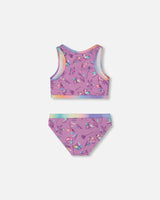 Printed Two-Piece Swimsuit Old Mauve And Multicolored Butterflies | Deux par Deux | Jenni Kidz