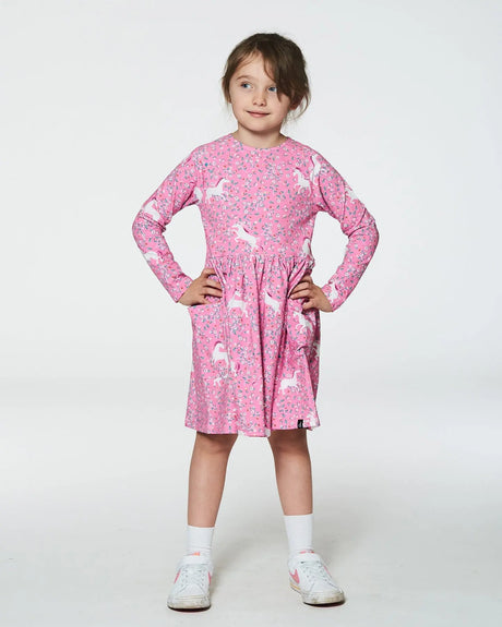 Printed Unicorn Dress With Pockets Pink | Deux par Deux | Jenni Kidz