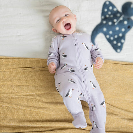 Puffin Print on Pale Lilac Sleeper | Petit Lem | Petit Lem | Jenni Kidz