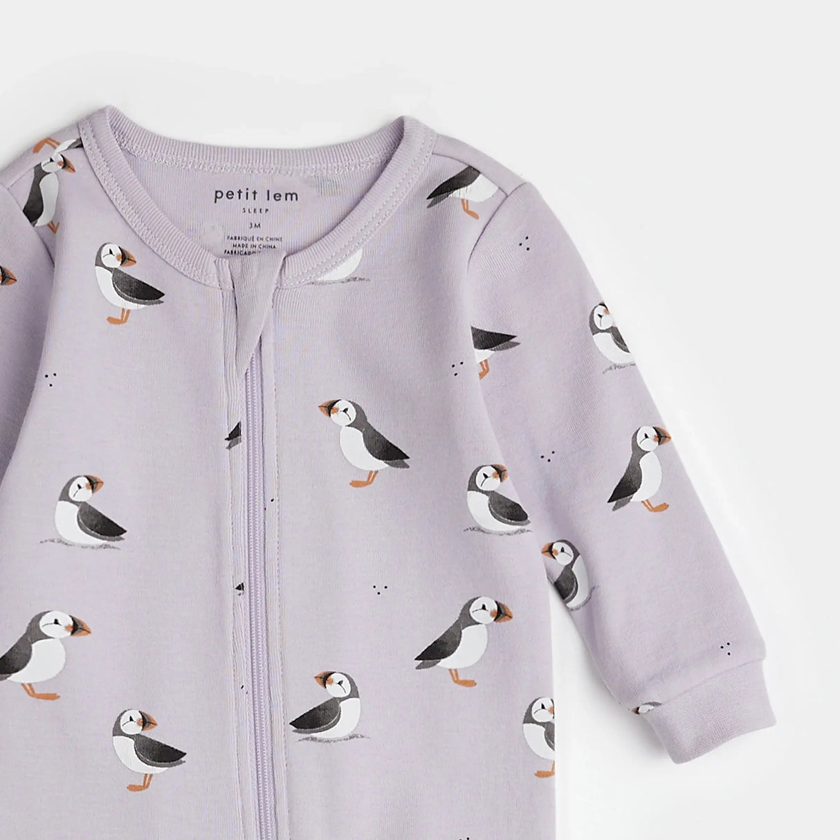 Puffin Print on Pale Lilac Sleeper | Petit Lem | Petit Lem | Jenni Kidz