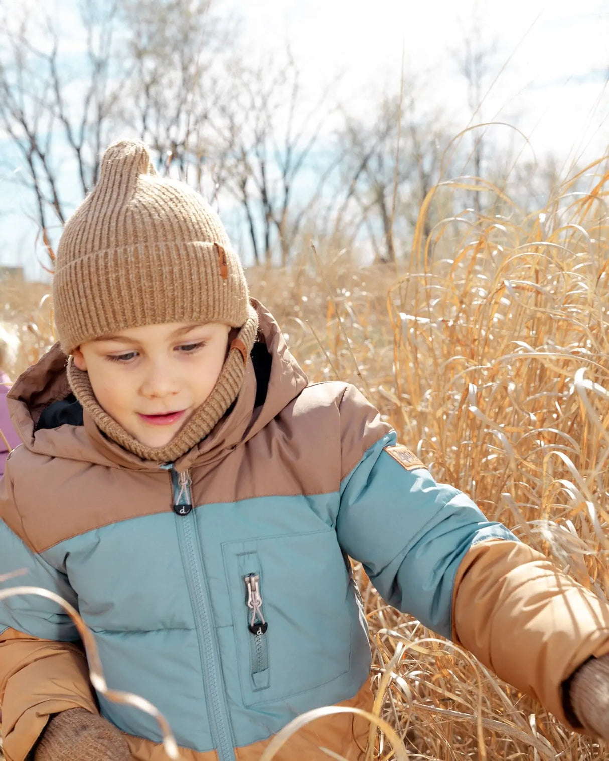 Puffy Jacket Taupe, Blue And Golden Brown | Deux par Deux | Jenni Kidz