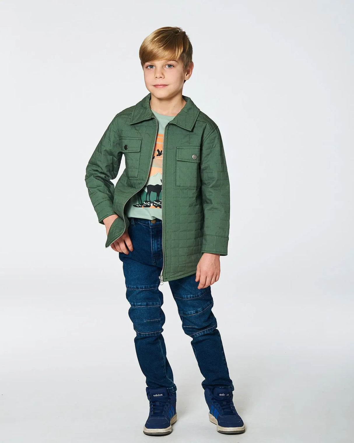 Quilted Canvas Overshirt With Pockets Forest Green | Deux par Deux | Jenni Kidz