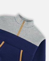 Quilted Half Zip Top Blue And Gray | Deux par Deux | Jenni Kidz