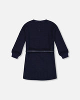 Quilted Heart Fleece Dress With Belt Navy | Deux par Deux | Jenni Kidz