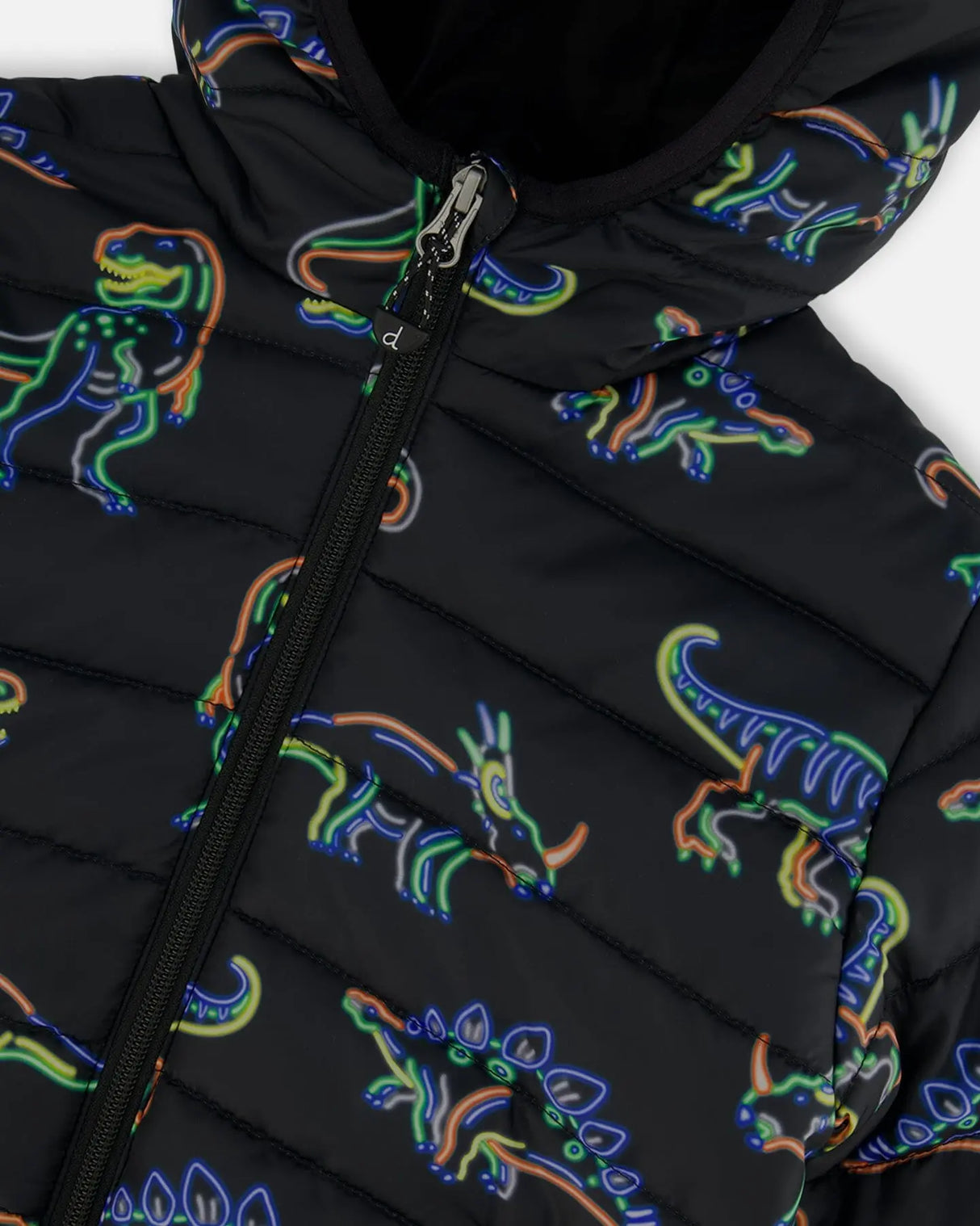 Quilted Jacket Black Printed Neon Dino | Deux par Deux | Jenni Kidz