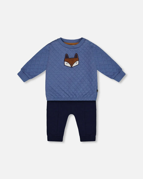 Quilted Sweatshirt And Fleece Pant Set Blue | Deux par Deux | Jenni Kidz