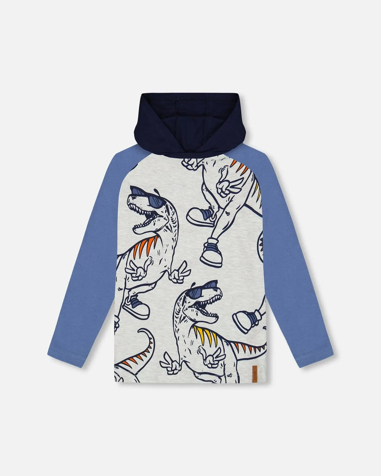 Raglan Hooded T-Shirt Gray Mix And Blue | Deux par Deux | Jenni Kidz