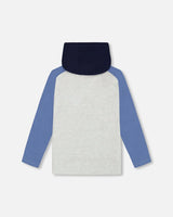 Raglan Hooded T-Shirt Gray Mix And Blue | Deux par Deux | Jenni Kidz