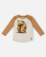 Raglan T-Shirt With Print Brown And Beige Mix | Deux par Deux | Jenni Kidz