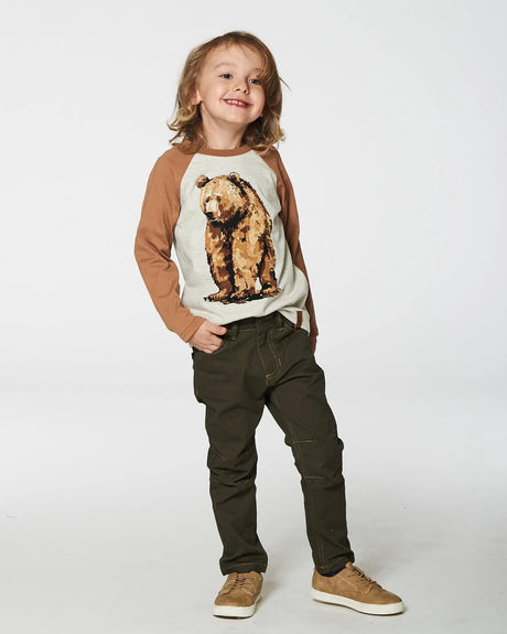 Raglan T-Shirt With Print Brown And Beige Mix | Deux par Deux | Jenni Kidz