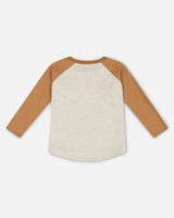 Raglan T-Shirt With Print Brown And Beige Mix | Deux par Deux | Jenni Kidz