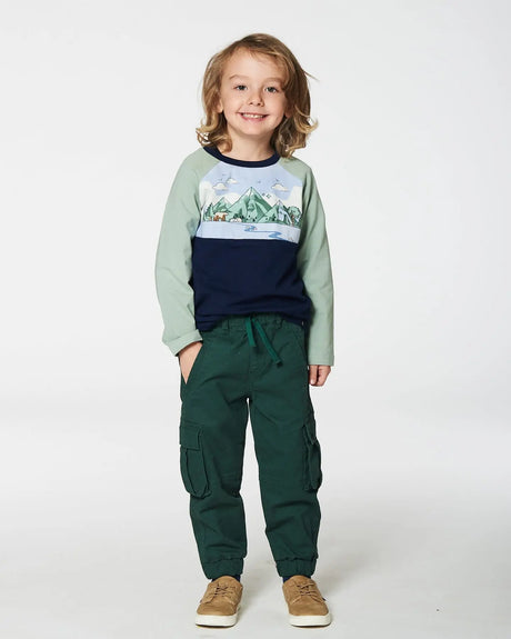 Raglan T-Shirt With Print Sage And Navy | Deux par Deux | Jenni Kidz