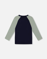 Raglan T-Shirt With Print Sage And Navy | Deux par Deux | Jenni Kidz