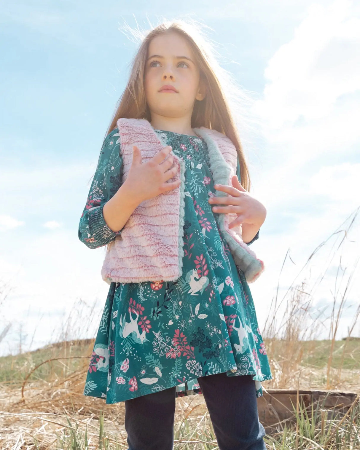 Reversible Faux Fur Vest Pink And Turquoise | Deux par Deux | Jenni Kidz