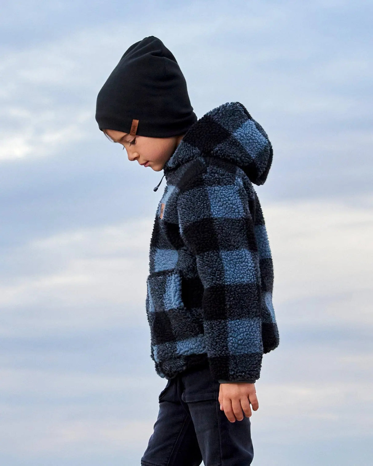 Reversible Sherpa Jacket Blue And Black Plaid | Deux par Deux | Jenni Kidz