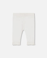 Rib Capri Legging With Frill Off White | Deux par Deux | Jenni Kidz