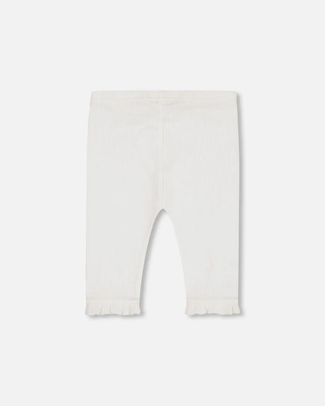 Rib Capri Legging With Frill Off White | Deux par Deux | Jenni Kidz